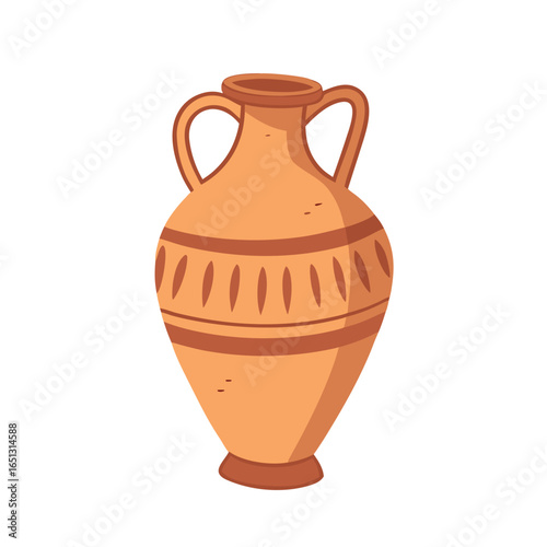 Ancient terracotta amphora with handles and decorative bands vase pottery