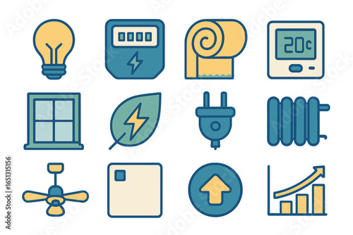 Energy efficiency icons for home improvement and management