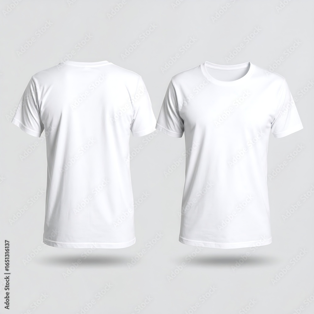Naklejka premium Two White Blank T-Shirts Mockup: Front and Back Views for Fashion Design