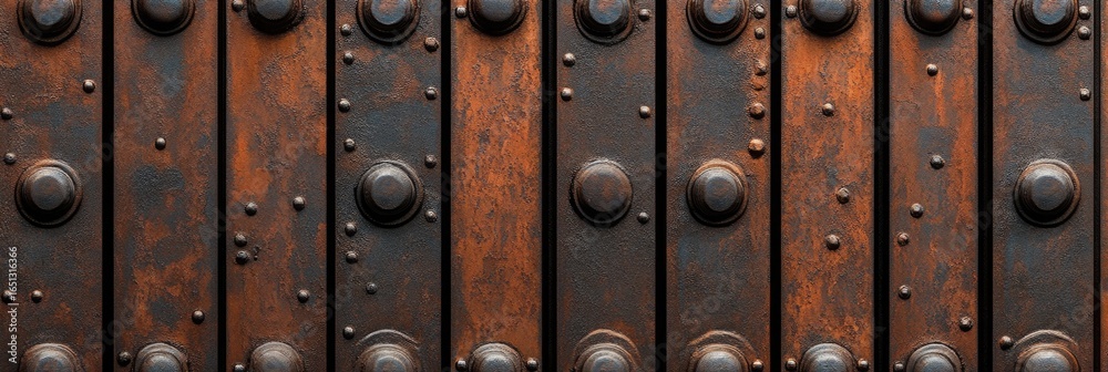 Fototapeta premium Ornate, rusty metal panels with studded details