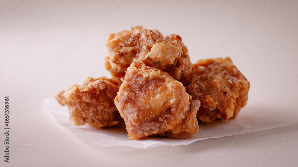 Crispy golden fried chicken karaage pieces on white paper delicious food photography appetizing meal Crispy golden fried chicken karaage pieces on white paper delicious food photography appetizing meal
