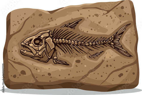 Ancient fish fossil embedded in a rough textured sedimentary rock showing intricate skeletal details and prehistoric life preserved over millennia
