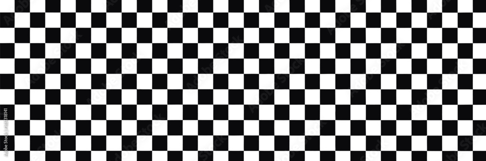 Fototapeta premium Monochrome waving checkered finish line flag vector symbol with seamless competition banner for motorsport events and drag race designs, isolated flat illustration on white background
