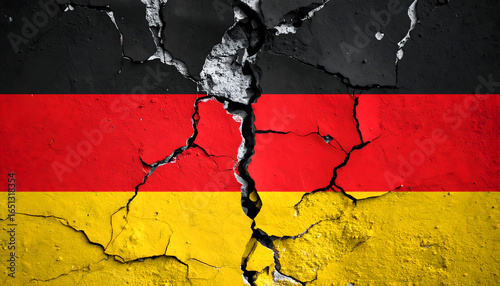 Cracked German Flag Abstract Representation on a Textured Wall with Red Yellow and Black Colors