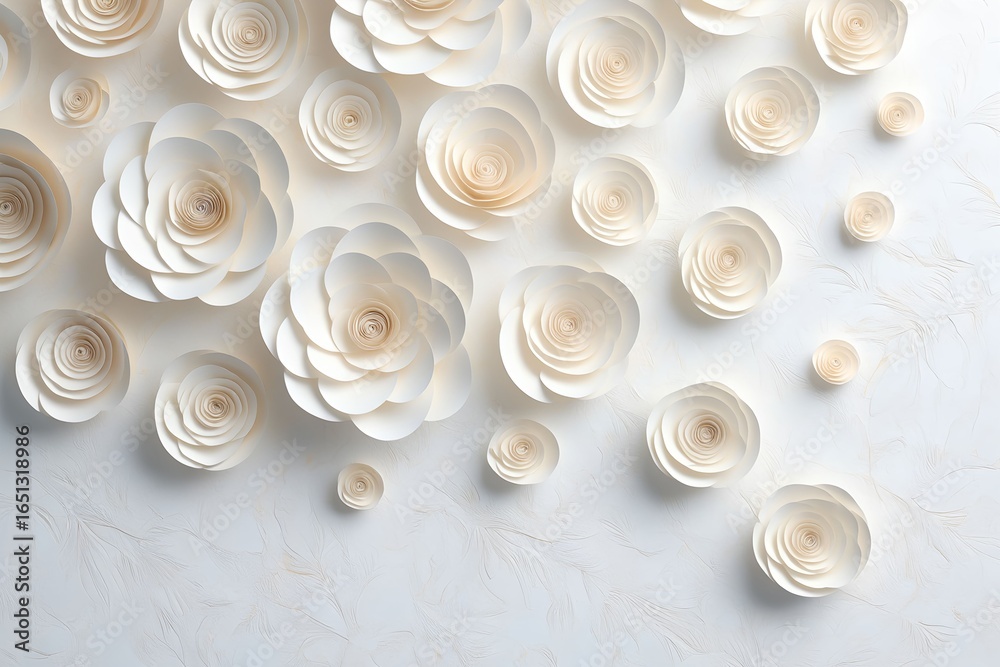 Obraz premium Elegant White Paper Flowers on a Textured White Background
