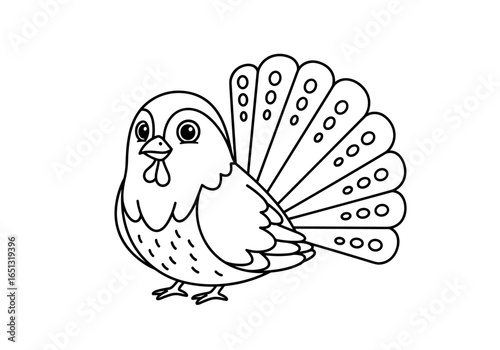 A cute cartoon turkey bird illustration for kids coloring pages