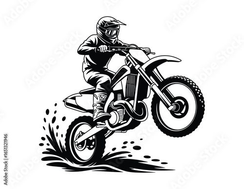 Extreme motocross rider performing wheelie motorcycle action illustration