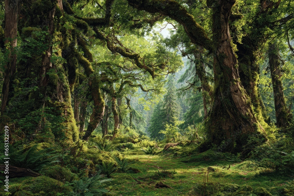 Fototapeta premium Lush, sunlit forest path