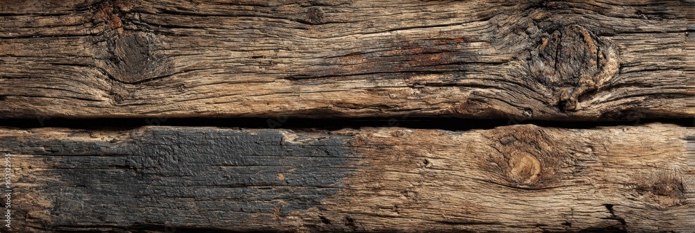 Fototapeta premium Weathered wooden planks with natural textures and patterns in natural lighting and subtle shadows