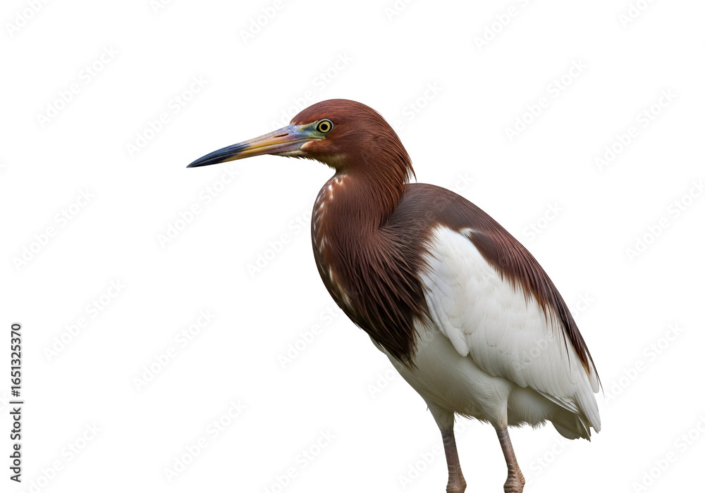 Fototapeta premium Elegant heron with striking brown and white plumage against a black background
