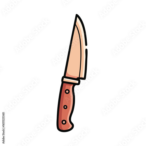 A simple cartoon vector illustration of a kitchen knife with a brown handle, isolated on a white background.