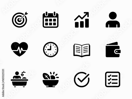 Lifestyle Icons Set – Health, Fitness, Business, and Daily Routine Vector Collection