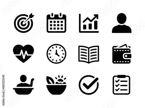 Lifestyle Icons Set – Health, Fitness, Business, and Daily Routine Vector Collection