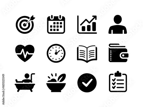 Lifestyle Icons Set – Health, Fitness, Business, and Daily Routine Vector Collection