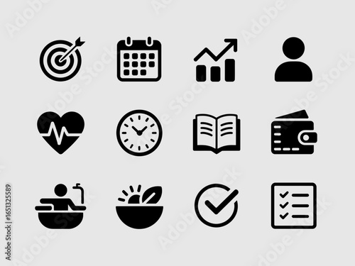 Lifestyle Icons Set – Health, Fitness, Business, and Daily Routine Vector Collection