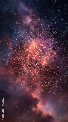 Wallpaper Mural Fireworks illuminate the night sky above a colorful galaxy during a festive celebration in summer Torontodigital.ca