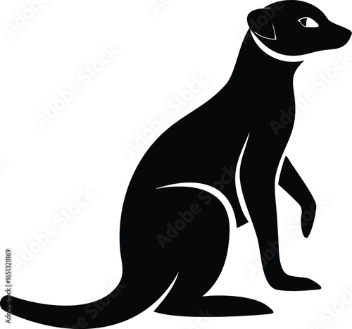 Meerkat animal silhouette in upright sitting pose with raised paw and alert posture on white background