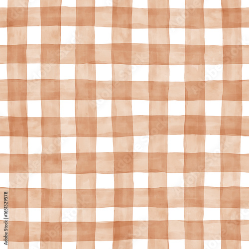 Hand-painted Watercolor-like Seamless Pattern With Beige Grid on a White Background. Abstract Tileable Print With Irregular White-Brown Checkered Print Perfect for Fabric, Textile, Wallpaper.