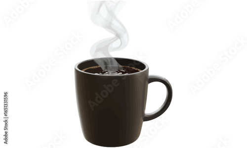 A vector illustration of a hot coffee mug with steaming mocha or cappuccino on a saucer