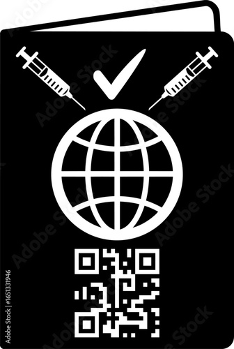 Vaccine Passport Vector Icon, Digital Health Certificate with QR Code for International Travel, Proof of Vaccination Symbol