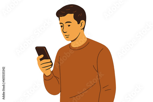 Young Pakistani or Indian businessman with dark skin and a handsome appearance, wearing a sweater in a modern casual style, is illustrated in a vector flat style cartoon with a creative background