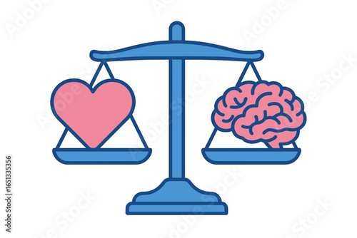 Isolated vector illustration of heart brain balance harmony scale on a white background