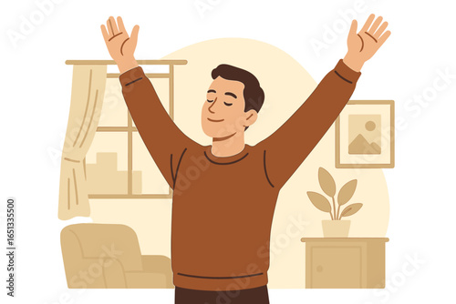 Attractive young Pakistani or Indian businessman with dark skin and a modern casual look in a sweater, posing in a questioning manner, depicted in a vector flat style cartoon illustration set against