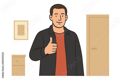 Illustration of a man character standing and showing an okay hand gesture in vector format