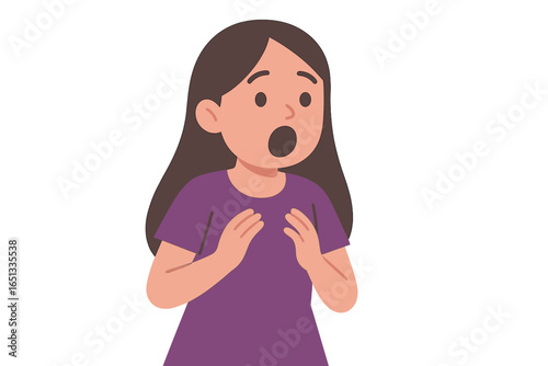 A young girl with a surprised face and open mouth is isolated on a white background, suitable for educational materials, emotional expression graphics, and children-related vector content