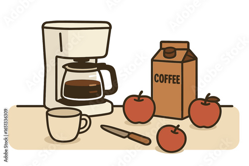Various home cooking devices for food preparation, baking, and cooking are found in a warm and inviting kitchen setting