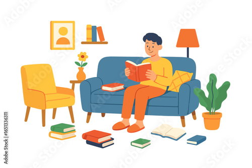A group of individuals are staying at home, engaging in diverse quarantine activities such as cooking, gardening, reading, cleaning, and practicing yoga