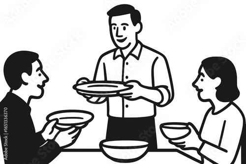 Vector illustration of a man's morning routine and daily activities at home with silhouettes of personal care