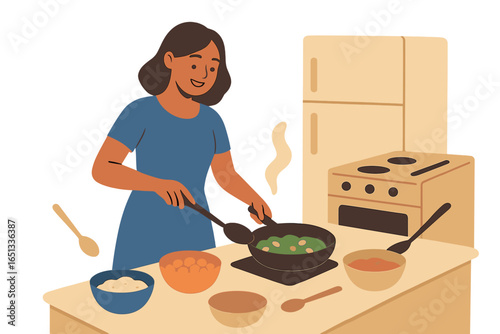 A woman from India is preparing traditional sweets in her own home, which has a colorful kitchen