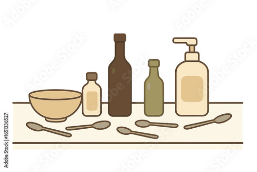 The kitchen utensils for home cooking are depicted in a modern monochrome illustration with hand-drawn black contour lines on a white background