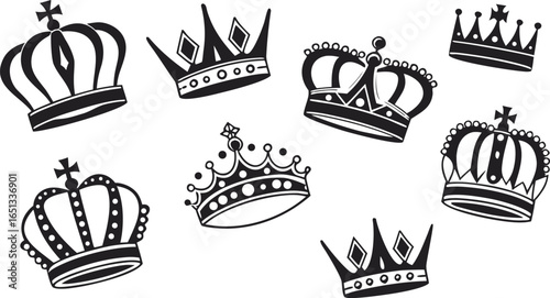 Crown icons set. Crown symbol collection. Vector illustration. a seamless vector illustration set of black crown icons on a white background. Include a variety of crown shapes such as royal crowns, 