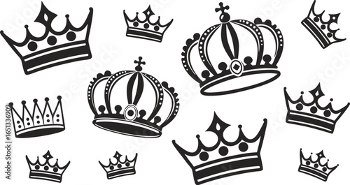 Crown icons set. Crown symbol collection. Vector illustration. a seamless vector illustration set of black crown icons on a white background. Include a variety of crown shapes such as royal crowns, 
