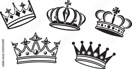 Crown icons set. Crown symbol collection. Vector illustration. a seamless vector illustration set of black crown icons on a white background. Include a variety of crown shapes such as royal crowns, 