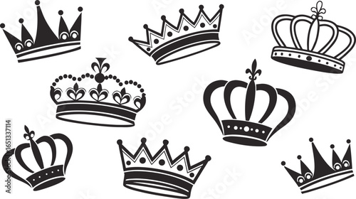 Crown icons set. Crown symbol collection. Vector illustration. a seamless vector illustration set of black crown icons on a white background. Include a variety of crown shapes such as royal crowns, 