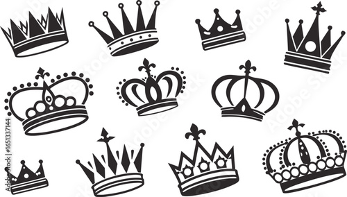 Crown icons set. Crown symbol collection. Vector illustration. a seamless vector illustration set of black crown icons on a white background. Include a variety of crown shapes such as royal crowns, 