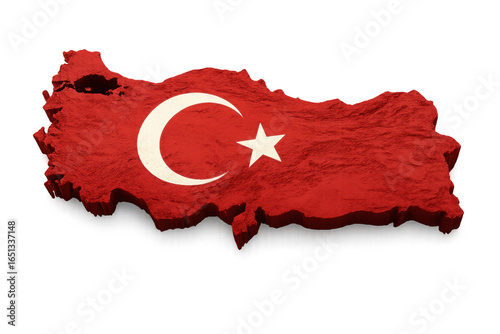 Turkey flag projected on 3d map with transparent background