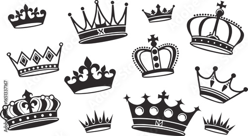 Crown icons set. Crown symbol collection. Vector illustration. a seamless vector illustration set of black crown icons on a white background. Include a variety of crown shapes such as royal crowns, 