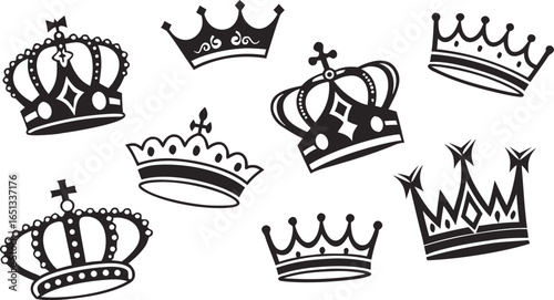 Crown icons set. Crown symbol collection. Vector illustration. a seamless vector illustration set of black crown icons on a white background. Include a variety of crown shapes such as royal crowns, 