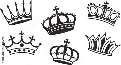 Crown icons set. Crown symbol collection. Vector illustration. a seamless vector illustration set of black crown icons on a white background. Include a variety of crown shapes such as royal crowns, 