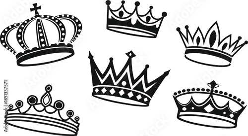 Crown icons set. Crown symbol collection. Vector illustration. a seamless vector illustration set of black crown icons on a white background. Include a variety of crown shapes such as royal crowns, 