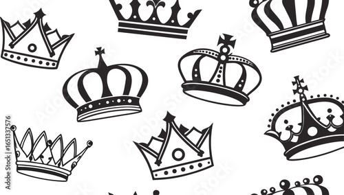 Crown icons set. Crown symbol collection. Vector illustration. a seamless vector illustration set of black crown icons on a white background. Include a variety of crown shapes such as royal crowns, 