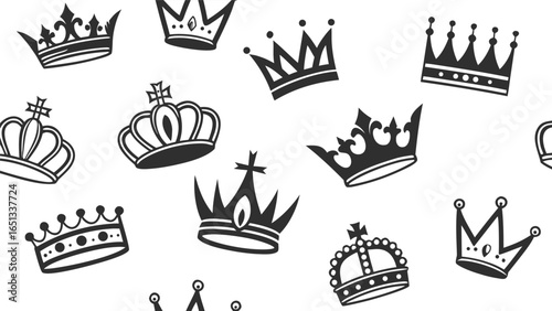 Crown icons set. Crown symbol collection. Vector illustration. a seamless vector illustration set of black crown icons on a white background. Include a variety of crown shapes such as royal crowns, 