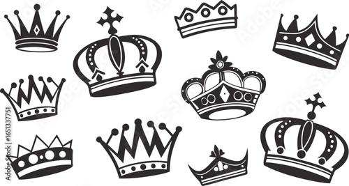 Crown icons set. Crown symbol collection. Vector illustration. a seamless vector illustration set of black crown icons on a white background. Include a variety of crown shapes such as royal crowns, 
