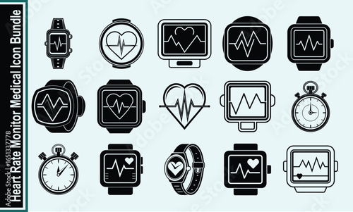 Heart Rate Monitor Medical Icon Bundle Digital Health and Fitness Tracking Technology