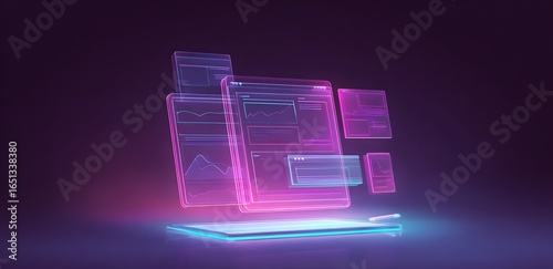 futuristic app design workspace background with floating wireframe screens