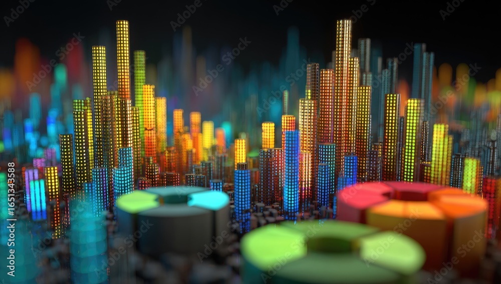 Obraz premium Abstract cityscape of vibrant, digitally rendered buildings